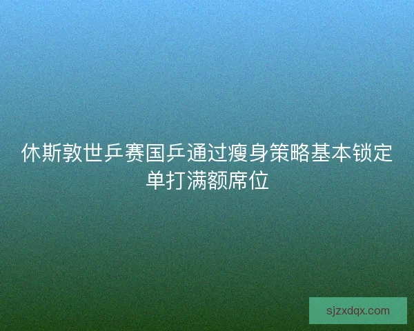 休斯敦世乒赛国乒通过瘦身策略基本锁定单打满额席位
